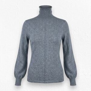 CAbi Grey Turtleneck Front Pleat Long Sleeve Pullover Minimal Sweater Size Small